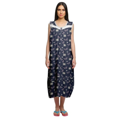 Moomaya Womens Lace Border Sleepwear For Ladies Button Placket Nightdress