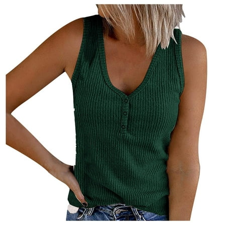 

NECHOLOGY Baggy Womens Tops V-neck button-down undershirt Women s sleeveless shirt casual T-shirt undershirt Basics Womens Tops Vest Army Green Medium