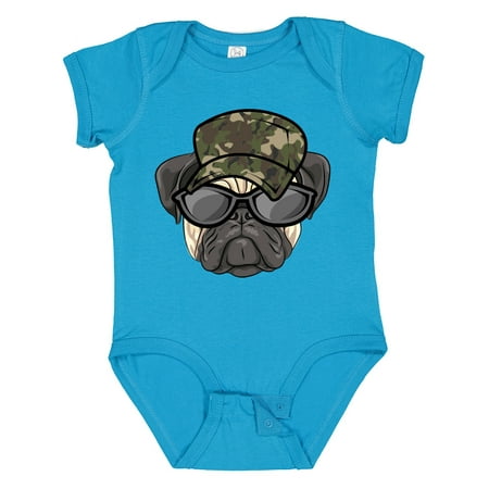 Inktastic Pug Dog Funny Camo Military Hat Gift Baby Boy or Baby Girl Bodysuit