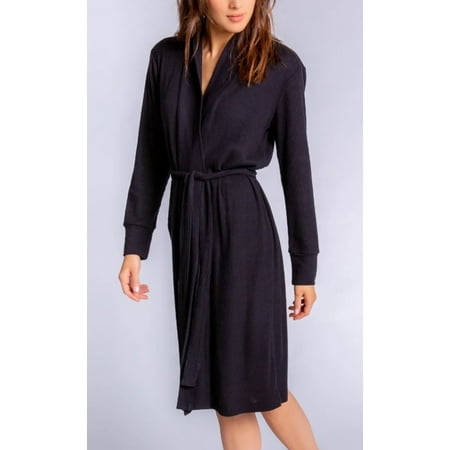 PJ Salvage BLACK Textured Essentials Ribbed Knit Robe US Small