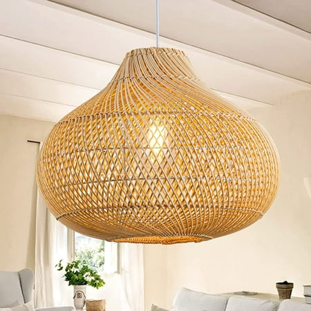 

ZXNYH Rattan Pendant Lights Large Wicker Chandelier Hand-Woven Boho Pendant Light Rattan Basket Hanging Light for Dining Room Kitchen Island Living Room