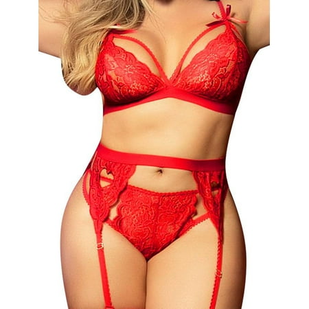 Enjiwell Women s Plus Size Solid Color Floral Lace Bra and Garter Belt and Thong 3Pcs Lingerie Set
Enjiwell Women s Plus Size Solid Color Floral Lace Bra and Garter Belt and Thong 3Pcs Lingerie Set