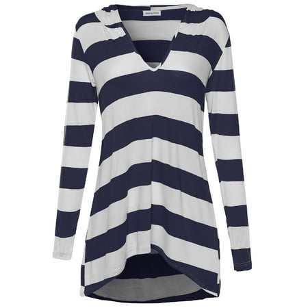 FashionOutfit Women's Everyday Lounge Super Soft Striped Long Sleeve w/ Hood