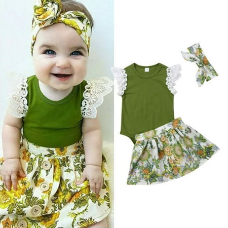 3PCS Infant Baby Girl Clothes Tops Romper+Tutu Dress+Headband Outfits