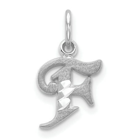 Designer 14K White Gold Diamond-Cut Initial F Charm (Length=17) (Width=8 To 10) Made In United States -Jewelry By Sweet Pea Creations
