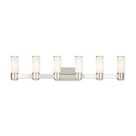 Wall Sconces 6 Light With Steel Hand Blown Satin Opal White Glass Nickel Tones size 46 in 360 Watts - World of Crystal 
Wall Sconces 6 Light With Steel Hand Blown Satin Opal White Glass Nickel Tones size 46 in 360 Watts - World of Crystal