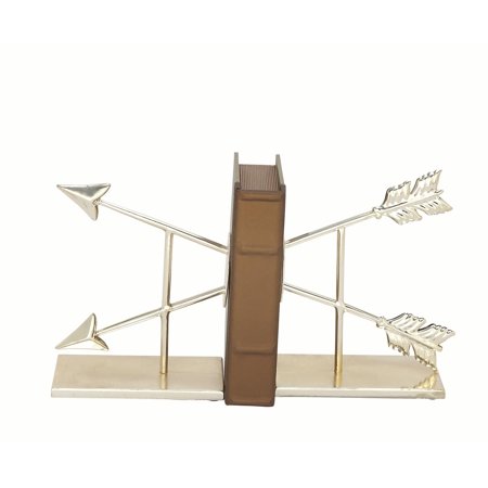 Decmode Pair of 9 Inch Glam-Inspired Split Arrow Iron Bookends, Silver