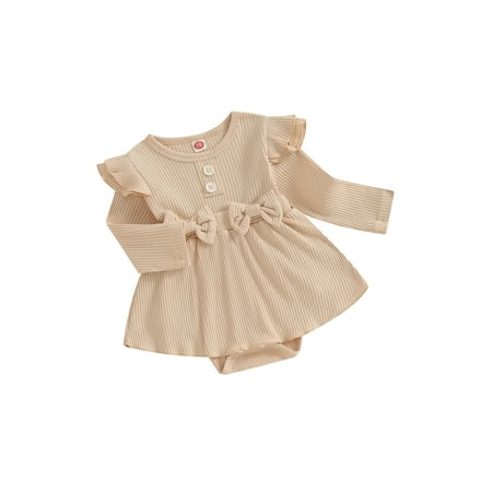 Bslissey Baby Girls Solid Color Romper Dress Ruffle Long Sleeve Crew Neck Ribbed Bodysuit with Bow Decor 6M 12M 18M 24M Infant Toddler Spring Fall Casual Clothes
Bslissey Baby Girls Solid Color Romper Dress Ruffle Long Sleeve Crew Neck Ribbed Bodysuit with Bow Decor 6M 12M 18M 24M Infant Toddler Spring Fall Casual Clothes
