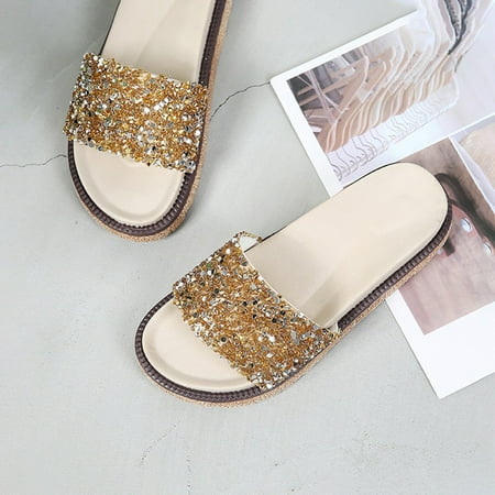 Glitter Slippers Women Summer Sandals Fashion Bling Female Flip Flops Beach Diamond Flat Shoes Outdoor Sandals Gold 39
Glitter Slippers Women Summer Sandals Fashion Bling Female Flip Flops Beach Diamond Flat Shoes Outdoor Sandals Gold 39