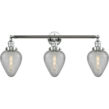 Polished Chrome Tone Bathroom Vanity 32 Wide Clear Glass Steel/Cast Brass Medium Base 3 Light Fixture