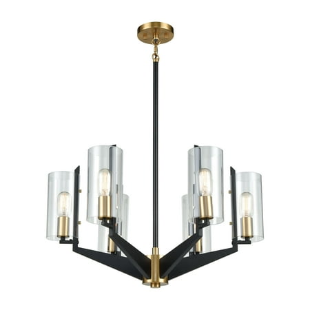 Blakeslee 6-Light Chandelier in Matte Black and Satin Brass with Clear Glass