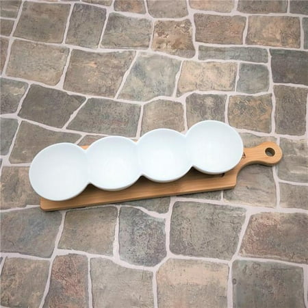 Fine Porcelain Centipede 4 Section Dish with Bamboo Serving Tray to Match