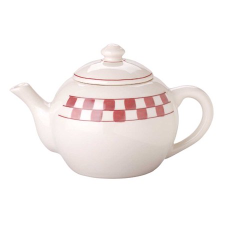 Teapot Red/White Handpainted Checkmate Stoneware 64 OZ | Renovator s Supply