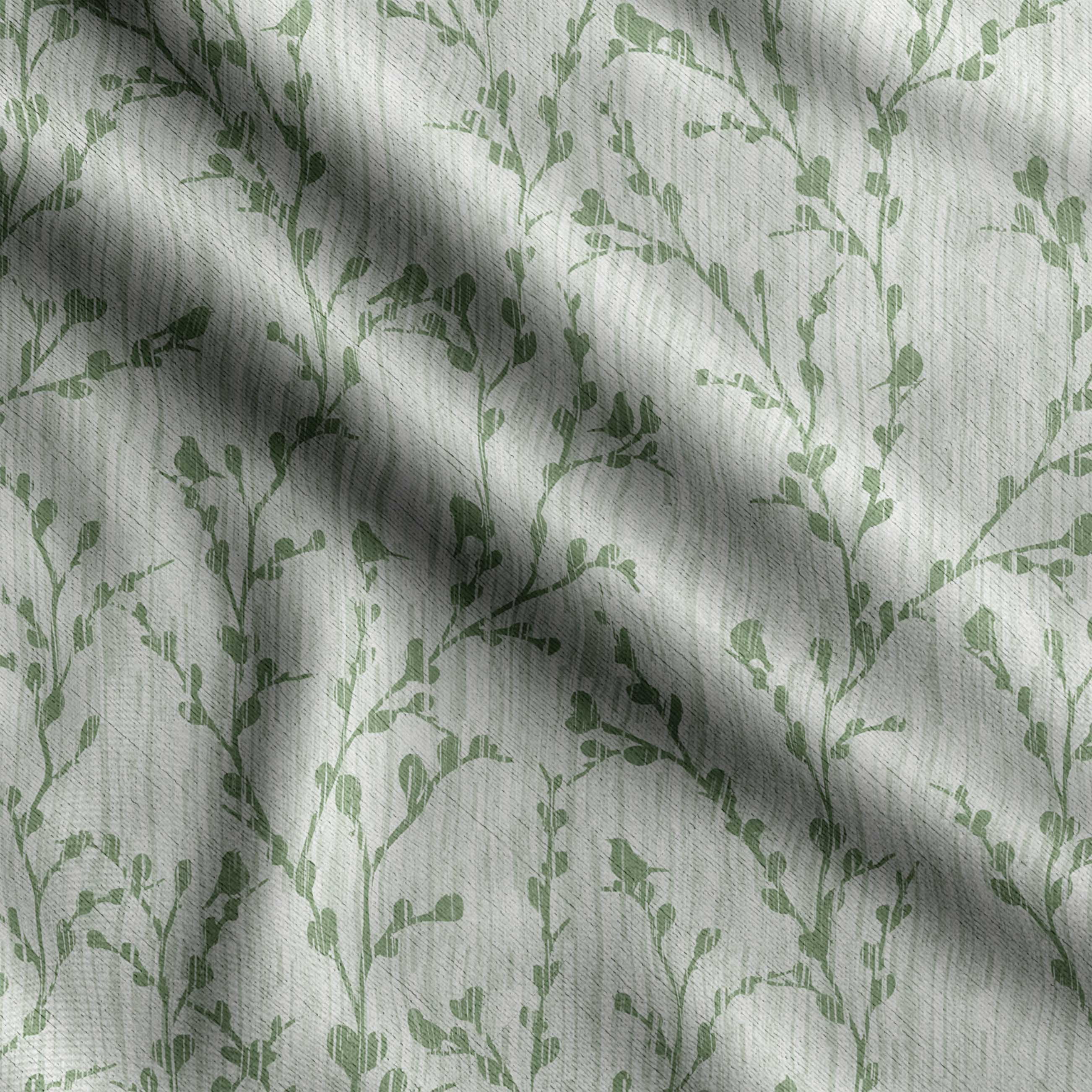 Soimoi Bird With Leaves Print Cotton Cambric Quilting Fabric Sold By