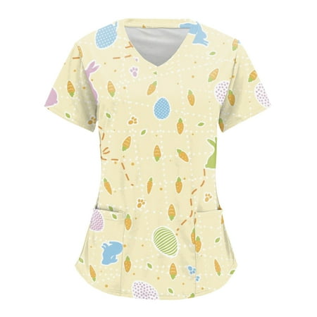 Women Scrubs Tops Easter Print Short Sleeve V Neck Workwear Tshirt Top Blouse With Pockets Comfortable Nursing Uniform
Women Scrubs Tops Easter Print Short Sleeve V Neck Workwear Tshirt Top Blouse With Pockets Comfortable Nursing Uniform