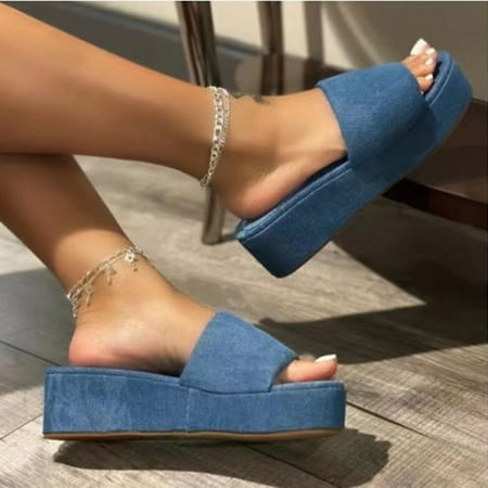 Womens Casual Sandals- Beach Thick Sole Casual Sandals Blue Size 6