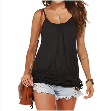 New Women s Tops U Neck Slim Drawstring Sexy Camisole