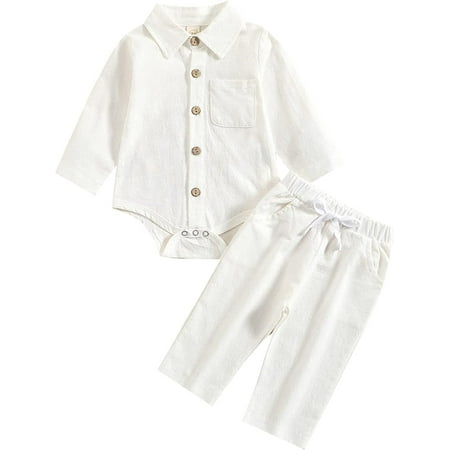 PIKADINGNIS Infant Baby Boys Fall Winter Clothes Solid Color Lapel Long Sleeve Button Down Shirt Romper Elastic Waist Pants Set
PIKADINGNIS Infant Baby Boys Fall Winter Clothes Solid Color Lapel Long Sleeve Button Down Shirt Romper Elastic Waist Pants Set