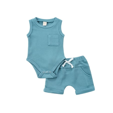 Nokpsedcb Infant Baby Boy Girl 2PCS Set Solid Color Round Neck Sleeveless Romper Drawstring Elastic Waist Shorts Blue 3-6 Months
Nokpsedcb Infant Baby Boy Girl 2PCS Set Solid Color Round Neck Sleeveless Romper Drawstring Elastic Waist Shorts Blue 3-6 Months