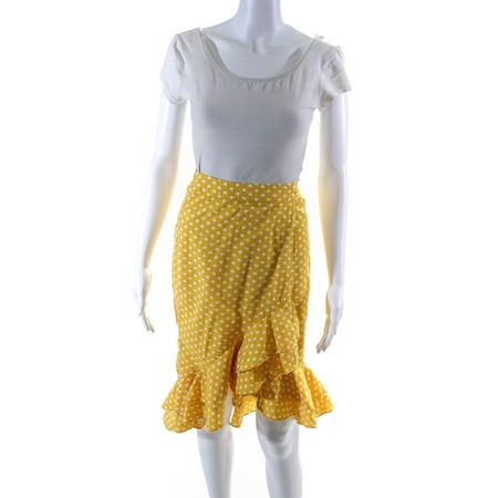 Pre-owned|Tularosa Womens Polka Dot Ruffled Wrap Skirt Yellow Size Extra Small