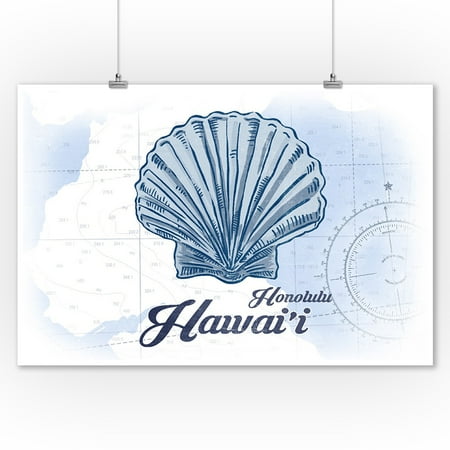 Honolulu, Hawaii - Scallop Shell - Blue - Coastal Icon - Lantern Press Artwork (9x12 Art Print, Wall Decor Travel Poster)