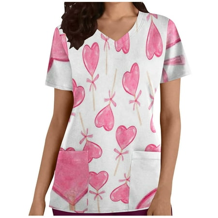 Scrub Tops Womens Valentines Printed V Neck Short Sleeve Care Shirt Nursing Working Uniform with Pockets
Scrub Tops Womens Valentines Printed V Neck Short Sleeve Care Shirt Nursing Working Uniform with Pockets