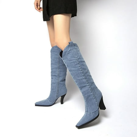 Qiaocaity Women Shoes on Clearance Up to 20% off Long Boots Women s Thick Heel Square Toe Denim Fashion Boots Elastic Mid Tube Women s Boots Blue 36
Qiaocaity Women Shoes on Clearance Up to 20% off Long Boots Women s Thick Heel Square Toe Denim Fashion Boots Elastic Mid Tube Women s Boots Blue 36