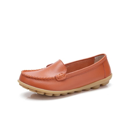 UKAP Womens Flats Anti-Slip Loafers Slip On Casual Shoes Comfort Moccasin Loafer Women Nurse Shoe Round Toe Low Top Orange 9