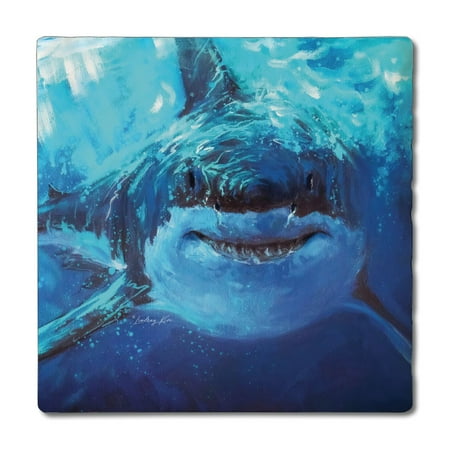 Thirstystone Deep Blue Shark 4-Pack Tumbled Tile Coasters