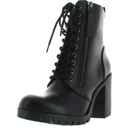 Soda Women s Malia Faux Leather Lace Up Chunky Ankle Boot Black 8.5