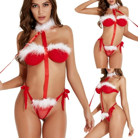 ERTUTUYI Women Christmas Lingerie Backless Bodysuit Hollow Pajamas With Collar