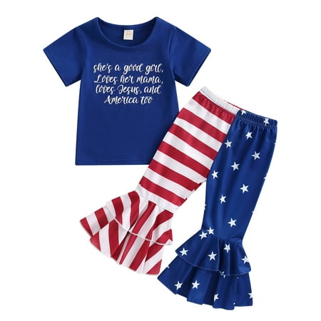 Musuos 4th of July Baby GirlsT Shirt Tops Stars Stripe Elastic Waist Bell Bottom Pants
Musuos 4th of July Baby GirlsT Shirt Tops Stars Stripe Elastic Waist Bell Bottom Pants