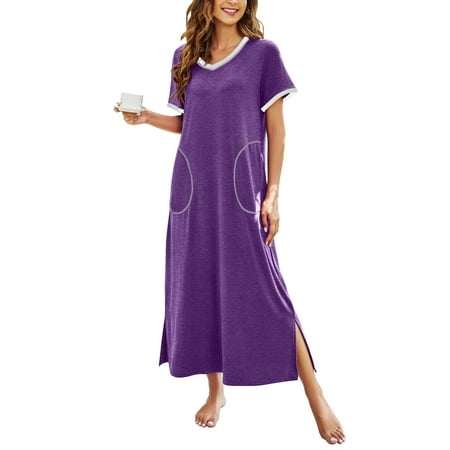Ekouaer Long Nightgown for Women V Neck Short Sleeve Nightdress Loose Full Length Night wear with Pocket Slit on Sides
Ekouaer Long Nightgown for Women V Neck Short Sleeve Nightdress Loose Full Length Night wear with Pocket Slit on Sides