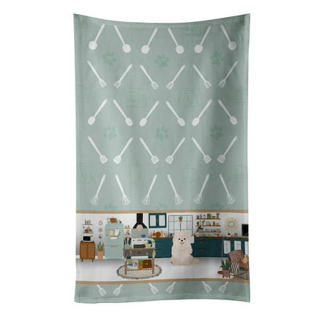 White Pomeranian in the Kitchen Kitchen Towel 15 in x 25 in 
White Pomeranian in the Kitchen Kitchen Towel 15 in x 25 in