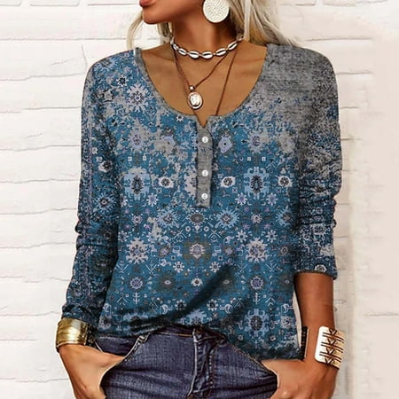 Kakina CMSX Womens Tops Plus Size Clearance Fashion Women s Round-Neck Button Long Sleeve Print Casual T- Shirt Blouse Tops
Kakina CMSX Womens Tops Plus Size Clearance Fashion Women s Round-Neck Button Long Sleeve Print Casual T- Shirt Blouse Tops
