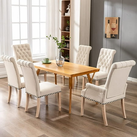 Fabric Arm Dining Chair Tufted Upholstered High Back Nailed Trim with Untique Oak Wood Legs for Kitchen Restaurant Room Bedroom Beige
Fabric Arm Dining Chair Tufted Upholstered High Back Nailed Trim with Untique Oak Wood Legs for Kitchen Restaurant Room Bedroom Beige