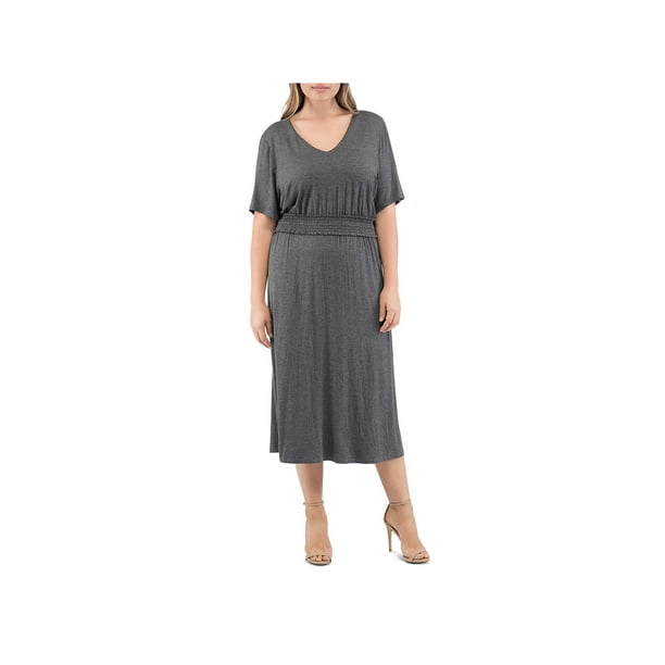 Bobeau Womens Plus Simone Smocked V-Neck Casual Dress
