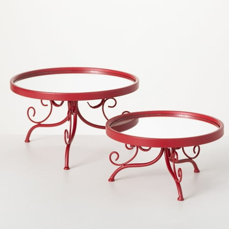 Sullivans Holiday Riser Tray Red 7 H Metal Set of 2
