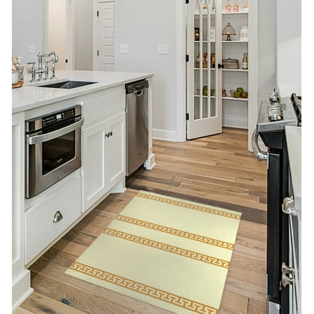 APHRODITE BORDER YELLOW Kitchen Mat By Becky Bailey