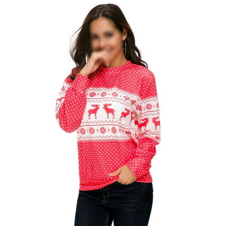 Christmas Sweater Tops Deer Snowflake Printed Long Sleeve Pullover Jumper Xmas Party Casual Tops Elk Polka Dots Blouse