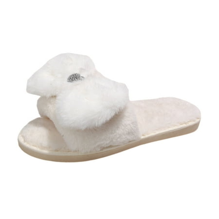 Womens House Slippers Ladies Fashion Solid Color Plush Rhinestone Love Bow Decoration Open Toe Flat Casual Cotton Slippers
Womens House Slippers Ladies Fashion Solid Color Plush Rhinestone Love Bow Decoration Open Toe Flat Casual Cotton Slippers