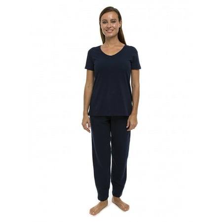 Pajama Set PJ Cotton Lounge Sleep Wear V-Neck Top & Long Pants by Lunarable