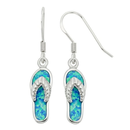Beaux Bijoux Sterling Silver Blue Opal Flip-Flop Earrings (Multiple colors available)