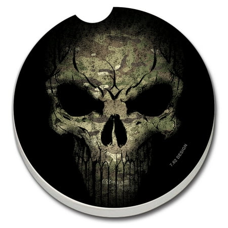 CounterArt Camo Skull 1 Pack Absorbent Stone Coaster for Vehicle Cup Holder 2.6 Diameter