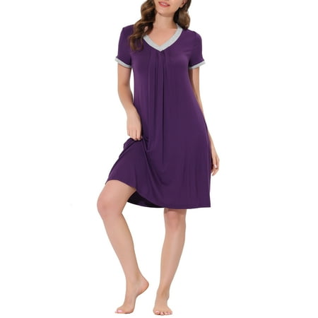 

cheibear Women s Pajama Dress Nightshirt Sleepwear V-Neck with Pockets Lounge Nightgown