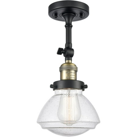 Black Antique Brass Tone Semi Flush 7 Wide Seedy Glass Steel/Cast Brass Medium Base 1 Light Fixture
Black Antique Brass Tone Semi Flush 7 Wide Seedy Glass Steel/Cast Brass Medium Base 1 Light Fixture