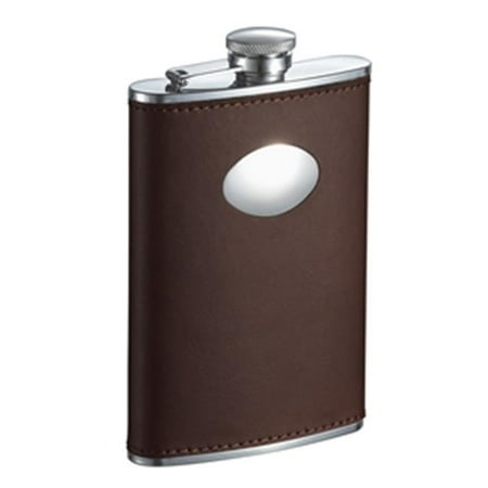 Visol VF1349 Kenton Brown Leather Flask with Oval Plate - 8 oz