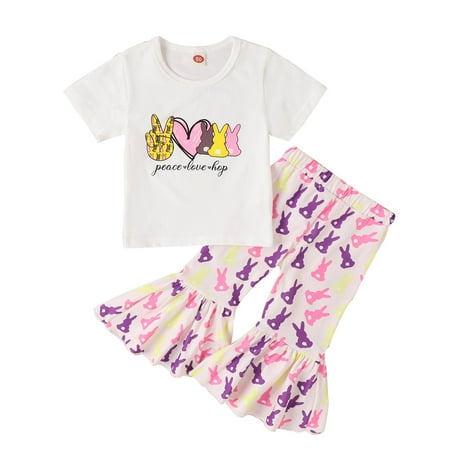 Toddler Outfits Sets Summer Girls Easter Short Sleeve Cartoon Rabbit Printed T Shirt Pullover Tops Bell Bottoms Pants Kids Clothes Suit
Toddler Outfits Sets Summer Girls Easter Short Sleeve Cartoon Rabbit Printed T Shirt Pullover Tops Bell Bottoms Pants Kids Clothes Suit
