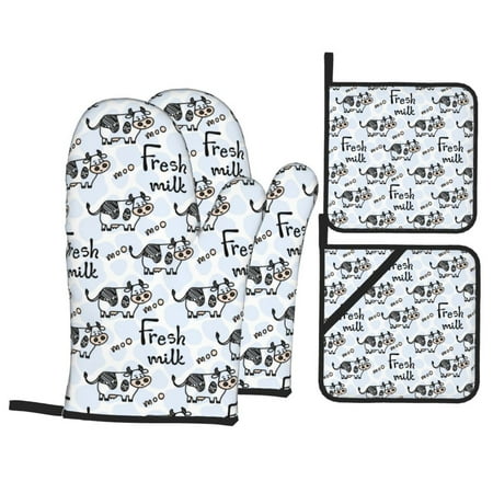 Oven Mitts and Pot Holders Sets 4 pcs - Cow With Fresh Milk Heat Resistant Silicone Oven Gloves with Non Slip Silicone Surface and hot pads for kitchen Baking Cooking
Oven Mitts and Pot Holders Sets 4 pcs - Cow With Fresh Milk Heat Resistant Silicone Oven Gloves with Non Slip Silicone Surface and hot pads for kitchen Baking Cooking