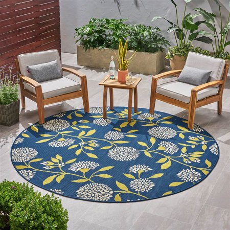 Viola Outdoor Round Area Rug in Blue and Green